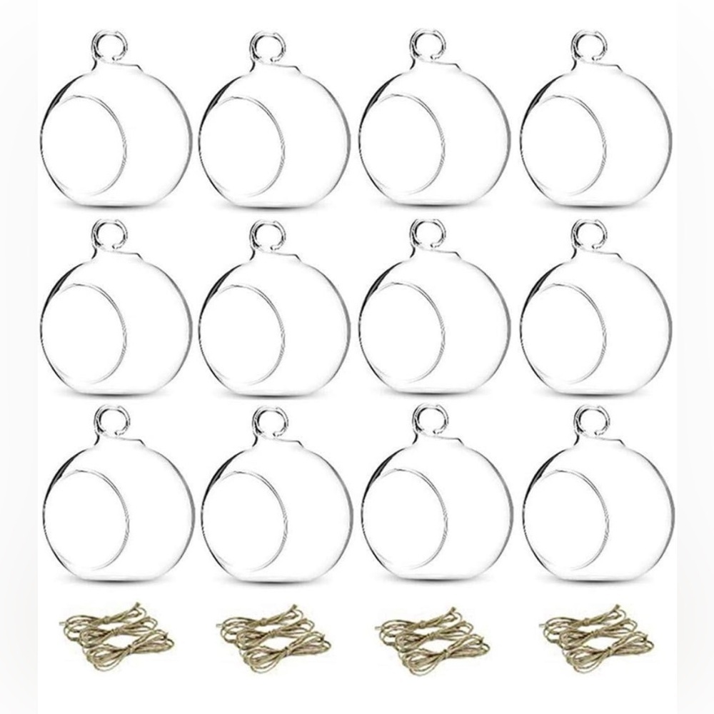 12 Pcs 3.15"/ 8cm Hanging Glass Tealight Holder Globe Plant Terrariums (052)
